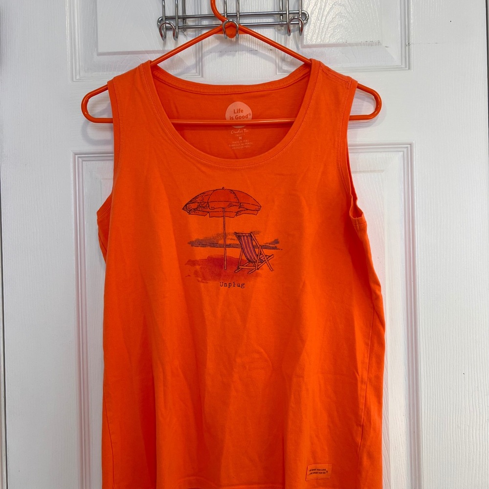 Life is Good Orange‎ Unplug Beach Graphic Crusher Tank Top Size M